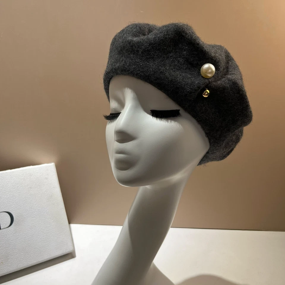 Sombrero boina de lana francesa perla mujer elegante vintage pintor artista gorra minimalista Foto 1 de 4
