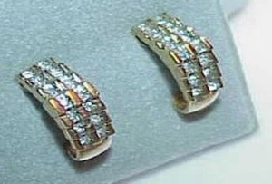 10k 28 Diamond Earrings Pyramid Post Stud Half Hoop Huggie Yellow Gold Gorgeous - Picture 1 of 2