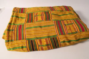 Gran Kente antiguo Ashanti 310 x 190 cm amarillo GE88 Old big Kente Cloth yellow - Imagen 1 de 12