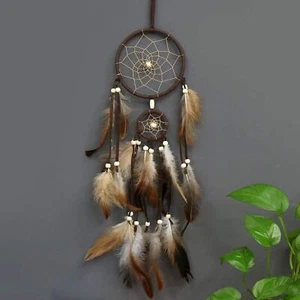 Atrapasueños de plumas hecho a mano, adorno colgante de pared - Picture 1 of 3