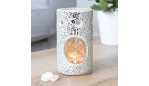 Silver Pillar Crackle Glass Oil Burner & Wax Warmer | Stylish Home Decor - Picture 1 of 4