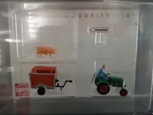 D262 1:87 Busch Traktor Kramer Kl11 Mit Anhänger Bauer 40051 Schwein Bauernhof - Bild 1 von 7