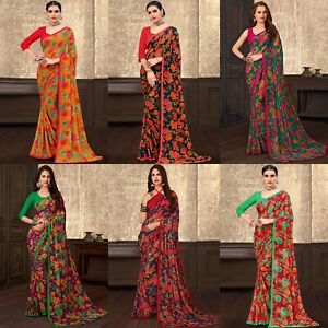 Women's Printed Semi Georgette Saree with Blouse