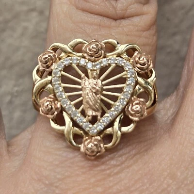 Big Solid 14k  Gold Heart Saint Jude ring size 6 7 8 9 10 - Image 1 of 4