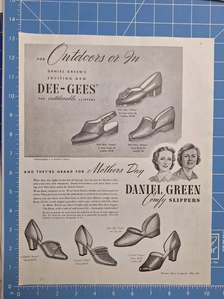 1941 Daniel Green Zapatillas Zapatos Cómodos DEE-GEES Día de la Madre Impresión Anuncio Foto 1 de 1