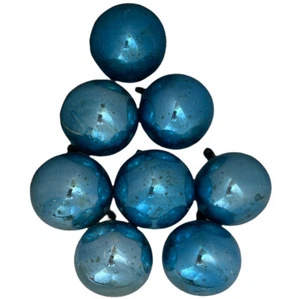 ANTIGUOS Adornos Bolas de Vidrio Mercurio Polonia Navidad Azul Moteado Pátina 8 - Imagen 1 de 8