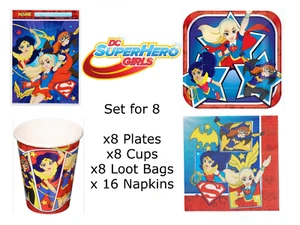 Juego de fiesta de cumpleaños DC Superhero Girls para 8 platos/tazas/servilletas/bolsas de botín - Imagen 1 de 6
