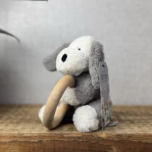 JellyCat Shooshu Grey & White Teething Ring - Smudge Puppy Teether Toy 5" - Picture 1 of 7