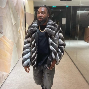 Fashion Mens Chinchilla Bomber Jackets Winter Natural Rex Rabbit Fur Lapel Coats - Picture 1 of 7