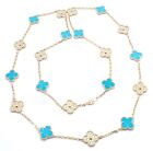 Van Cleef & Arpels 18k Yellow Gold 20 Motif Alhambra Diamond Turquoise Necklace