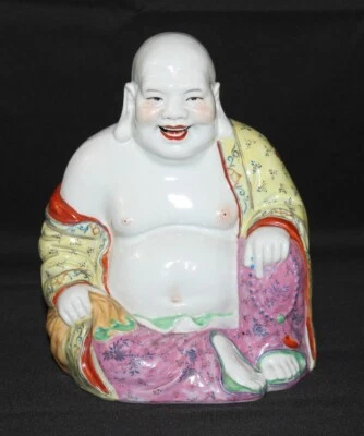 Estatuilla de Buda Budai de porcelana rosa familiar china fina Foto 1 de 4