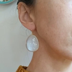 Maria Beaulieu 18k yellow gold large Snowy Moonstone Earrings, GORGEOUS! - Picture 1 of 14