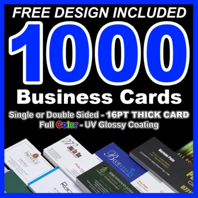 1000 Business Cards - Full Color - 1 or 2 sided - UV Coated - FREE DESIGN - Image 1 of 2
