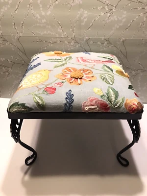 Vintage Footstool Ottoman Queen Anne Style Metal Legs - Image 1 of 4