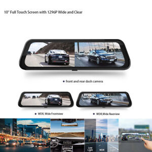 Mirror Car Dash Cam Dual Dash Cam 10"Full HD Touch Screen Backup Camera1296P WDR