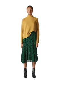 Whistles Jungle Cat Skirt UK 8 Green Multi Animal Tiered Layered RRP 139 Midi - Picture 1 of 12
