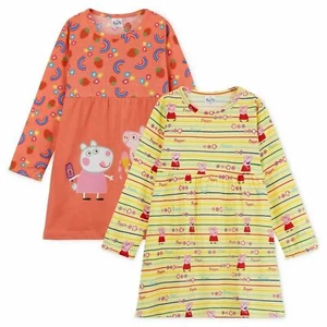 Girls Peppa Pig 2 Pack Dresses Long Sleeve Cotton Dress Age 2 - 5 Years - Picture 1 of 3