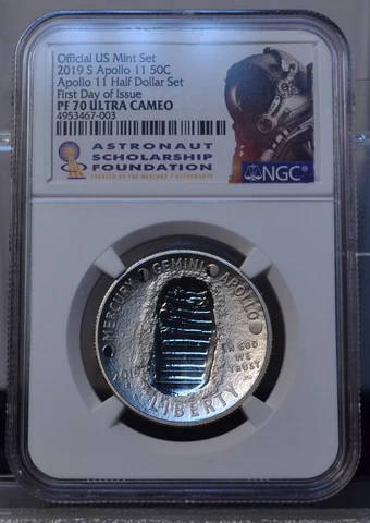 2019-S APOLLO 11 50C HALF DOLLAR FIRST DAY OF ISSUE NGC PF70 ULTRA CAMEO Cover