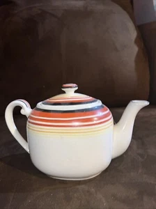 Vintage Japan Stoneware Teapot Tray yellow orange Stripes, retro Japanese - Picture 1 of 4
