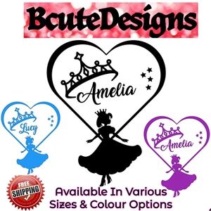 PRINZESSIN BARBIE KRONE PERSONALISIERTER NAME VINYL ABZIEHBILD TRANSFER AUFKLEBER WANDZIMMER - Bild 1 von 6