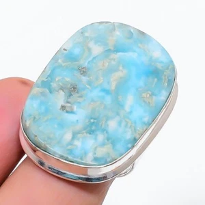 Natural Larimar Gemstone Handmade 925 Sterling Silver Jewelry Ring Size 8 f552 - Picture 1 of 6