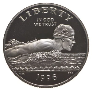 1996 Unc Olympic Swimming Commemorative Half Dollar - Picture 1 of 3