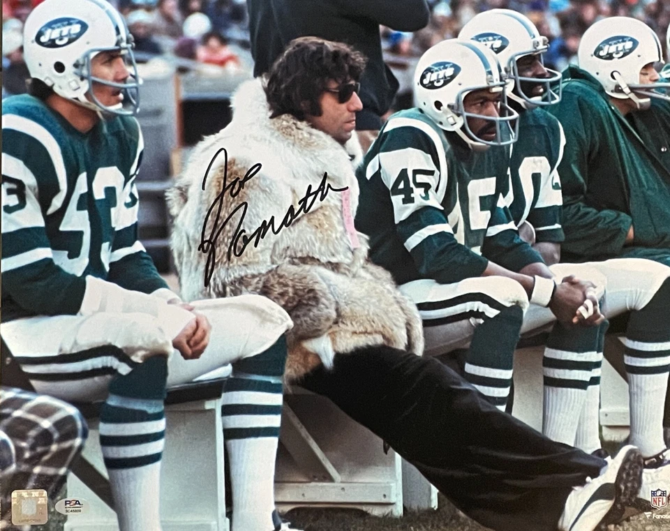 JOE NAMATH SIGNED 16X20 FUR COAT PSA NEW YORK JETS - Image 1 of 1