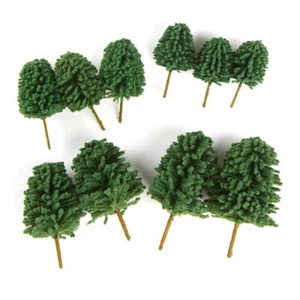Set of 10 Realistic Looking Miniature Rich Green Flocked Trees in Assorted - Picture 1 of 3