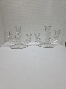 Mid Century Art Deco Heisey Waverly 3 Light Candelabra Set Of 2 - Picture 1 of 19