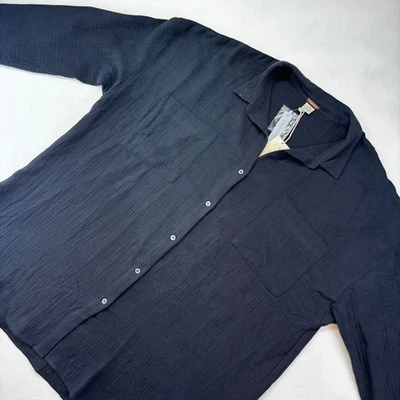 Magaschoni XL 女式上衣黑色有机棉纱布纽扣衬衫全新 148 美元 — 第 1/4 张图片