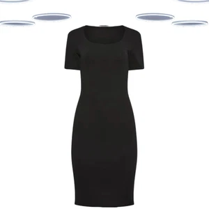 Ex Women's Petite Size Short Sleeve Corset Square Neck Dress in Black - Picture 1 of 1