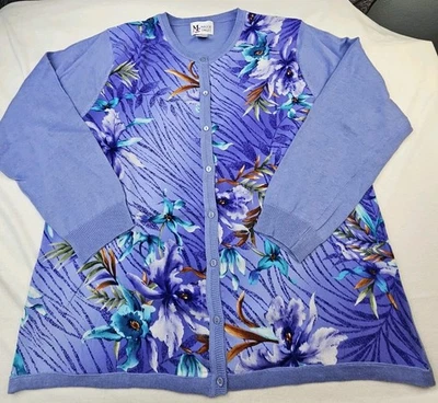 Cárdigan suéter Maggie Sweet para mujer largo manga larga floral azul Pit to Pit 22 pulgadas Foto 1 de 4