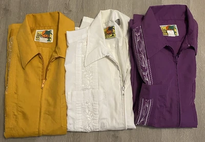 Лот из 3 Guayabera рубашка средний полный молнии Summer официальный Мексика кубинский сигара - Изображение 1 из 4