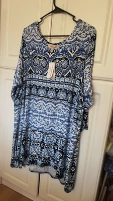 Nuevo con etiquetas $68 Philosophy Azul Geo Lentejuelas Manga 3/4 Rayón Top Talla 3X (P/Q Foto 1 de 4