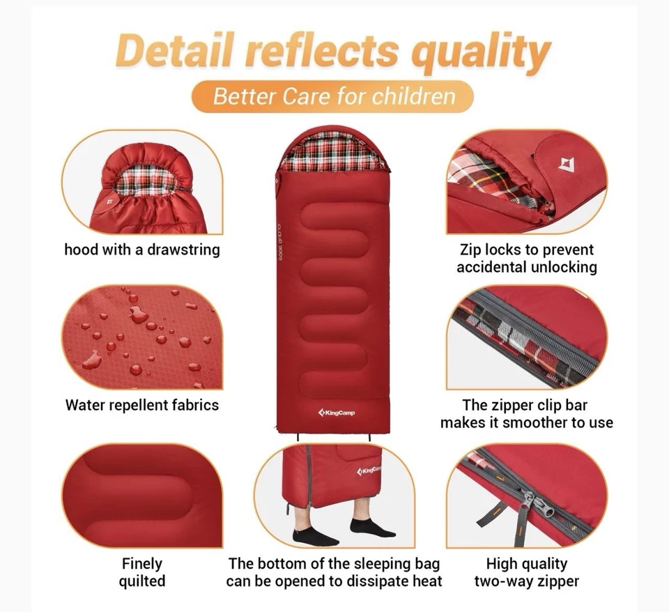 Saco de dormir KingCamp Cloudy 300S infantil - envelope com capuz - Imagem 1 de 4