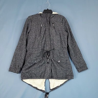 New Look Women Faux Fur Hood Sherpa Lined Jacket Coat Zip Up Gray Actual Size S - Image 1 of 4