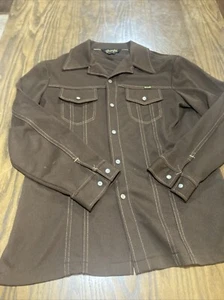 Vintage WRANGLER WRANCHER Western Cowboy Rodeo Pearl Snap Brown Shirt Sz Large - Picture 1 of 7