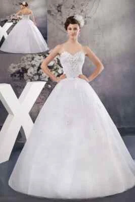 Vestido de noiva aplique de renda cristal branco, tamanho 12 (SE-24503) - Imagem 1 de 3