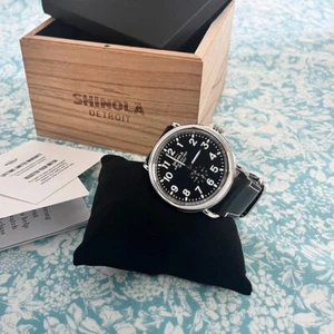 Shinola The Runwell Chronograph 47mm Black Dial & Black Strap Quartz Men's Watch - Picture 1 of 9