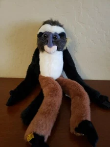 K&M International CUTE MONKEY 16" Black White Brown Plush Stuffed Animal  - Picture 1 of 4