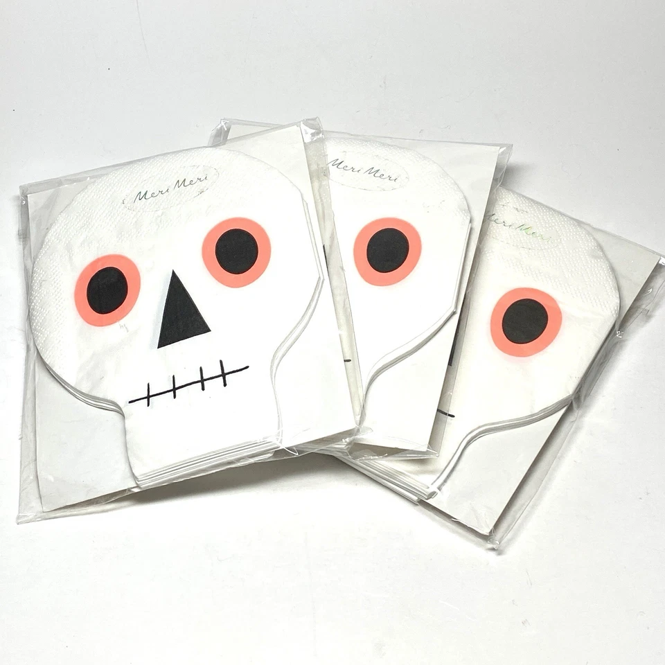 Meri Meri Paper Napkins 5"x6" Cute Halloween Skull Pack Of 20 Lot Of 3 Packs - Image 1 of 4