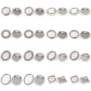 10pc Vintage Silver Alloy Flower Brooch Making Cabochon Bezel Settings Bead Tray - Picture 1 of 16