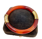 CHINESE EXPORT RARE GOLD-FILLED CARNELIAN CARVED BRACELET PERFECT ROUND GEMSTONE