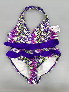 New 2pc Girls size 14 Purple Green Leopard HELLO KITTY Swim Suit NWT Swimsuit - Picture 1 of 2