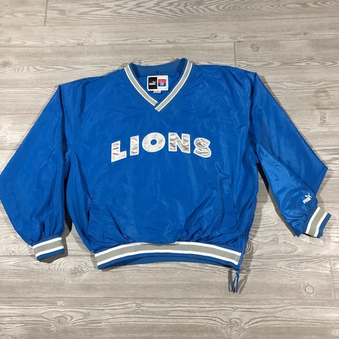 Puma Detroit Lions Jacket Adult L Blue V Neck Pullover Windbreaker Mens 1790 Cover