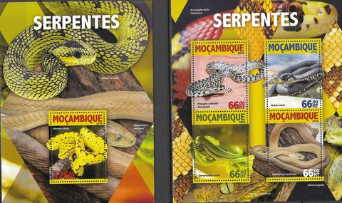 MOZAMBIQUE - 2016 MNH "Nature & Flora - SNAKES" Two Souvenir Sheets !!!!!!! Cover