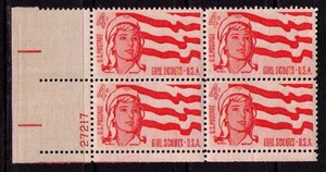 US USA Sc# 1199 MNH FVF PLATE # BLOCK Girl Scouts Flag Cap - Picture 1 of 1