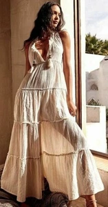 Free People Beach Bum Sheer Blue Jumpsuit Metallic Striped Blue Cover Up - Picture 1 of 3