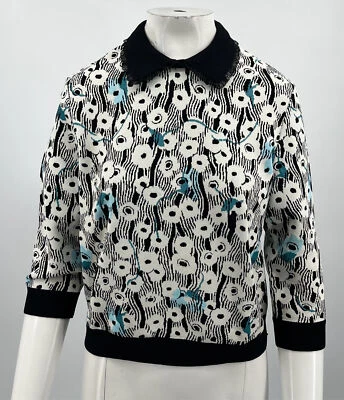 Suéter Valentino Blanco Tejido Estampado Floral Ribete de Encaje Manga 3/4 Talla XL Foto 1 de 4