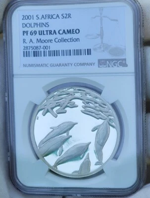 DOLPHINS 2001 SOUTH AFRICA SILVER 2 RAND NGC PF69 R2 PROOF MARINE SERIES #1-001 - Image 1 of 4